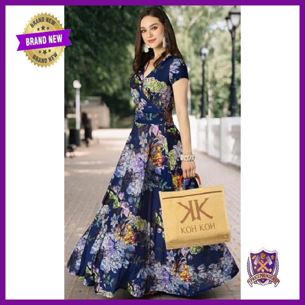Floral Maxi Dress Cap Sleeve Flowy Summer Formal Gown - Picture 5 of 7
